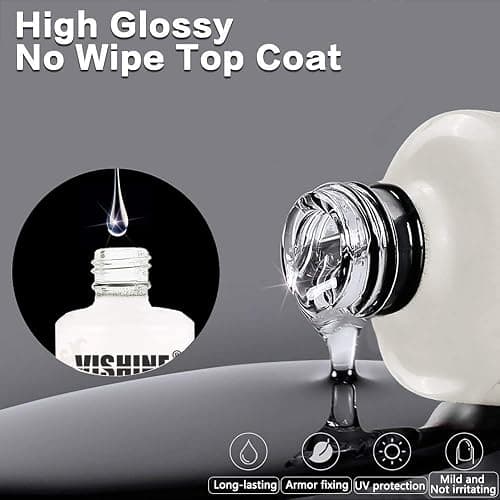 Vishine Top Coat- 15ML No Wipe Top Coat Gel Nail Polish High Gloss Shine Finish Long Lasting Home DIY Professional Manicure thumbnail 3