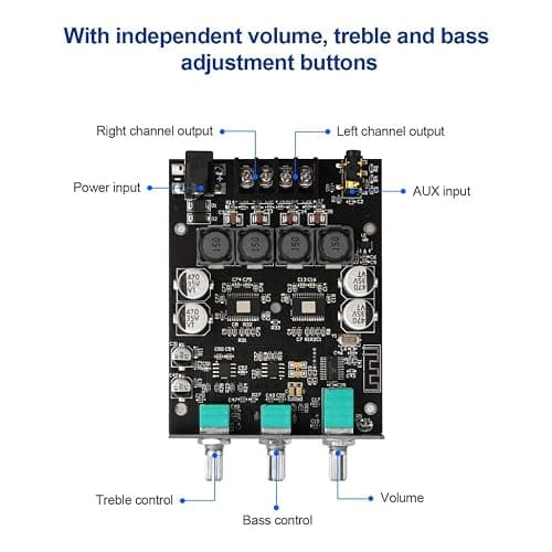 ARRAROWN ZK-1002T PRO 2.0 Channel Bluetooth 5.0 Amplifier Board 200W HiFi Subwoofer Audio AMP with Treble and Bass Control BT and AUX Inputs, DC 12-24V 2.0 Channel Stereo AMP Module for DIY Speakers thumbnail 2