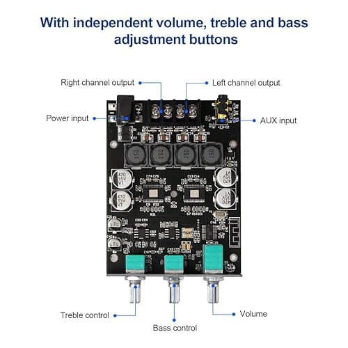 ARRAROWN ZK-1002T 2.0 Channel Bluetooth 5.0 Amplifier Board 200W HiFi Subwoofer Audio AMP with Treble and Bass Control BT and AUX Inputs, DC 12-24V 2.0 Channel Stereo AMP Module for DIY Speakers - Black3 ZK-1002T thumbnail 2