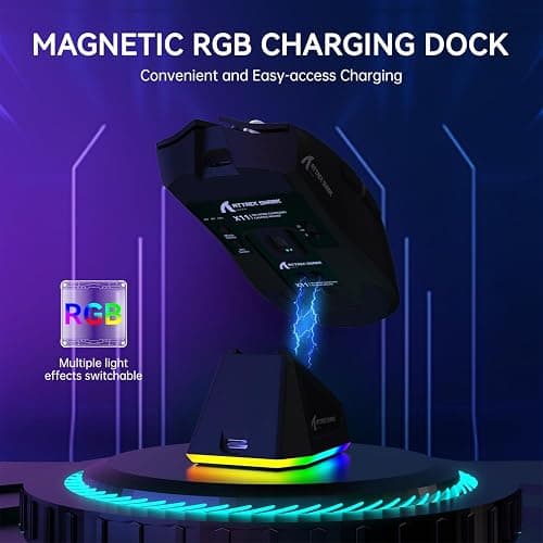ATTACK SHARK X11 Lightweight Wireless Gaming Mouse with RGB Charging Dock,Tri-Mode-2.4G/USB-C Wired/BT,22K DPI,PAW3311 Optical Sensor,HUYU Switch, 5 programmable Buttons for PC/Mac(Black) thumbnail 4