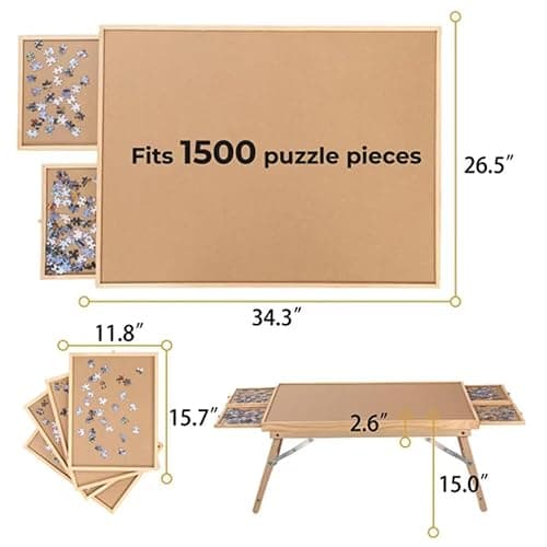 Yacona Puzzle Board 1500 Pieces,34.3”x 26” Jigsaw Puzzle Table with Folding Legs,4 Drawers and Cover,Portable Board Game Table for Adults and Teens with No Installation Required thumbnail 2