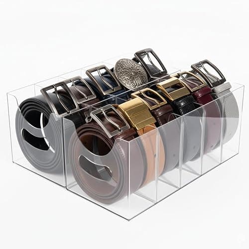 Hualinsyi Belt Organizer,Acrylic Belt Organizer for Closet with Removable Dividers 5 Compartments & Handles Drawer organization and storage for Purse,underwear, Socks,and Ties (2pack) - Image 1