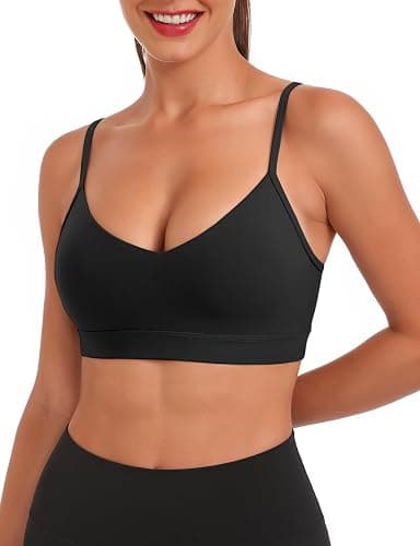 Buauty V Neck Sports Bra for Women, Padded Push up Sport Bras Adjustable Thin Straps, Light Support Yoga Bra - Image 1
