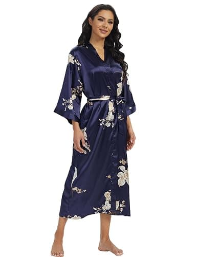 Peignoir long en satin doux pour femmes, kimonos soyeux pleine longueur et robes de chambre élégantes thumbnail 5