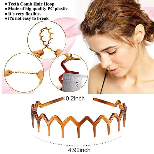 Vrose Flosi Fashion Wide Zig Zag Headbands for Women and Men - Plastic Wavy Hair Band with Teeth Comb - Classic 90s Hair Accessories for Face Washing Skin Care Makeup Hair Holder Everyday Use thumbnail 2