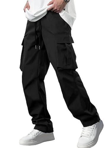 Comdecevis Men's Casual Cargo Pants Workout Joggers Stretch Sweatpants Hiking Drawstring Tactical Pants with Multi Pockets - Image 1
