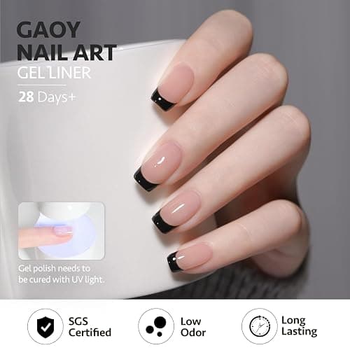GAOY Black Swirl Gel Nail Polish Art Liner, 12ml UV Gel with Thin Brush | Classic Black Color Nail Paint Design with Thin Brush, French Tip Tool, UV/LED Cure Required, DIY French Manicure at Home thumbnail 3