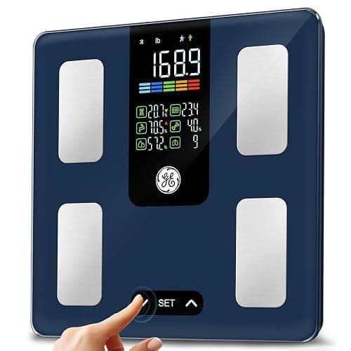 GE Smart Scale for Body Weight, BMI, Fat, Muscle Mass, Digital Bathroom Scales 500lbs Bluetooth 11.8" Large Platform Weighing Machine Health Monitor with App, Blue Button Control - Image 1