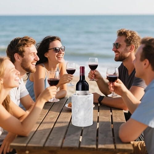 Kota Japan White Marble Stone Wine and Champagne Bottle Chiller Cooler - 7" X 5" | Elegant Kitchen Utensil Holder | Must Have Wine Chiller for Your Home | Impress Your Guests at Next Party or Event! thumbnail 2