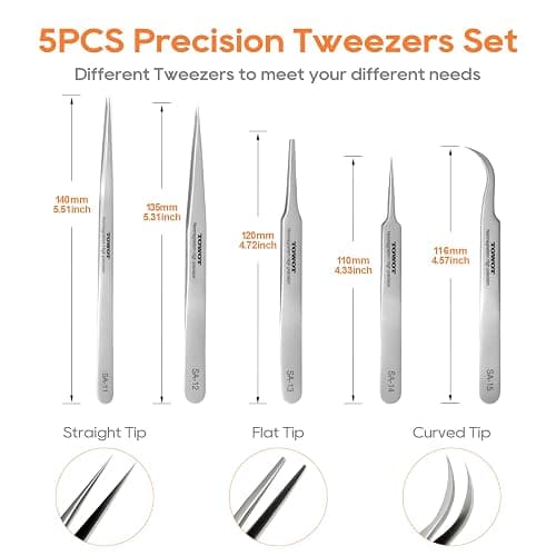 TOWOT Precision Tweezers, Stainless Steel Pointed Tweezers for Craft, Electronics, Soldering, Experimental Work, Jewelry-Making, Non-Magnetic Industrial Tweezers thumbnail 2