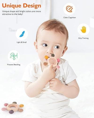 akolik Teething Toys for Babies, Baby Teethers Toy Teething Ring Silicone, Grasping Teething Toy, BPA Free Teething Nursing Accessories for 3+ Months Boy, Girl Toddlers (Rudder B) thumbnail 4