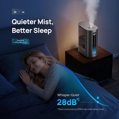 DREO 6L Smart Humidifiers for Bedroom, Warm & Cool Mist for Large Room | 60-Hour Quiet Runtime, 500ML/H Output, Smart Humidity Sensor, Indicator Light, App Control, Works with Alexa & Google, Silver thumbnail 5