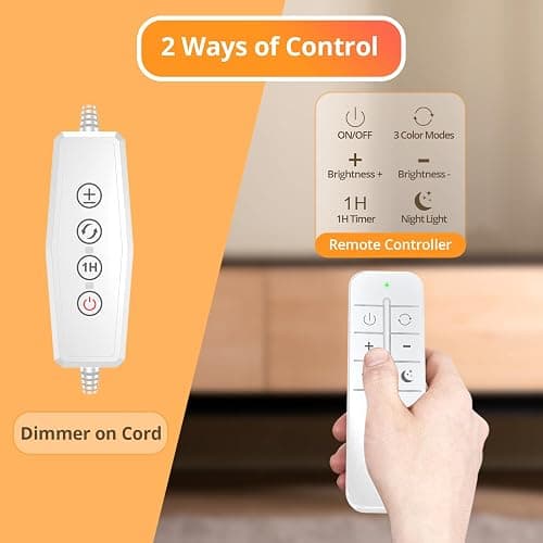 iFalarila Reading Light with Remote, LED Desk Lamp Clip on [1H Timer & Nightlight] RA>95 Dimmable Flexible Gooseneck, Reading Lamp with Clamp for Table - 3.5'' (Adapter Included) thumbnail 3