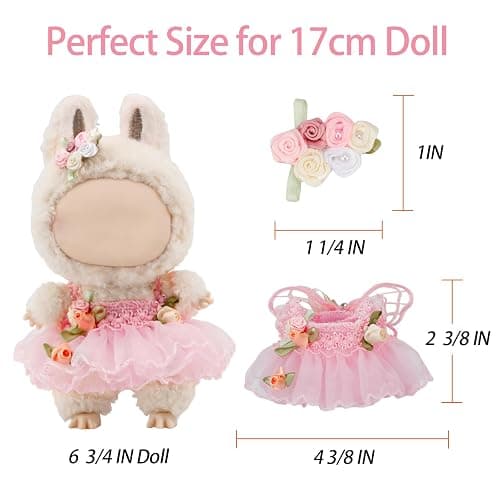 Clothes for labbuu Dolls - Cute Outfit for 6 3/4 Inch (17cm) labbuu Accessories, 2-Piece Doll Clothes Pink (Doll Not Included) - Perfect for Collectors and Dress-Up thumbnail 3
