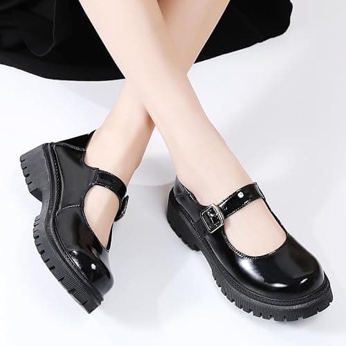 XMM Mary Jane Shoes Platform Chunky Mary Janes for Women Ladies Comfort Leather Round Toe Non-Slip Dressy Casual Cute Girls School Work Shoes thumbnail 4