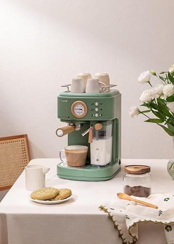 CREATE / THERA RETRO PRO/Machine à espresso semi-automatique Vert sauge / 20 bar, bac à lait, égouttoir, deux becs verseurs, capacité 1,5l, pour café moulu, 1250W thumbnail 2