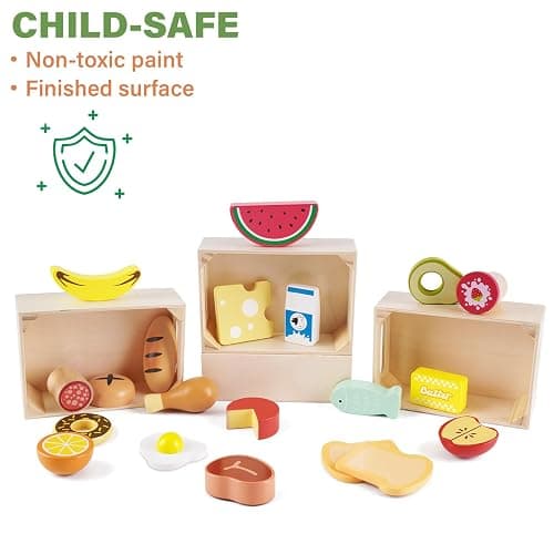 Food Groups - Wooden Play Food Sets, Pretend Play Kitchen Toys, Toy Food Accessories for Toddlers 1-3, Wood Play Fake Food for 1 2 3 Year Old Boys Girls Birthday Gift thumbnail 6