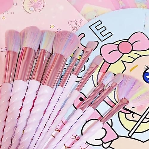 ‌10Pcs Colorful Makeup Brushes Set with Pastel Rainbow Gradient Bag Spiral Handle Concealers Eyeshadows Makeup Brushes Kit for Cosmetics Enthusiasts thumbnail 3