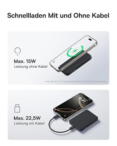 Baseus Enerfill MagSafe Powerbank 10000mAh 22.5W Magnetische Power Bank USB C, Kabellose Externe Handyakkus Wireless Mini Powerbank Kompatibel mit iPhone 16/15/14/13/12/Pro/Pro Max Serie, Schwarz thumbnail 5