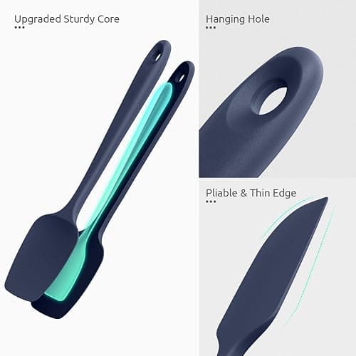 Heat Resistant Silicone Spatula Set: U-Taste 600ºF High Temp Seamless Food Grade Food Grade Flexible Rubber Silicon Kitchen Cooking Mixing Baking Scraper for Nonstick Cookware Set of 4 (Midnight Blue) thumbnail 6
