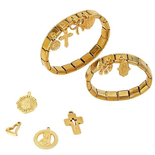 LCSDDWAS Gold Italian Charm Bracelet Set For Women Diy Handmade With Starter Brascelet, Assorted Charms And Opening Tools, 9mm Modular Italian Bracelet Links Jewelry thumbnail 4