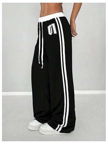 SOLY HUX Women's Baggy Sweatpants Wide Leg Ed Hardy Sweatpant Y2k Drawstring Pants Streetwear thumbnail 4