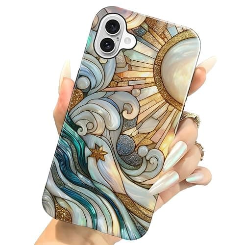Case for iPhone 16,Waves Marble Sun Glass Phone Case Slim Silicone Shockproof Cover for Girls Women（Glossy & Durable） thumbnail 4