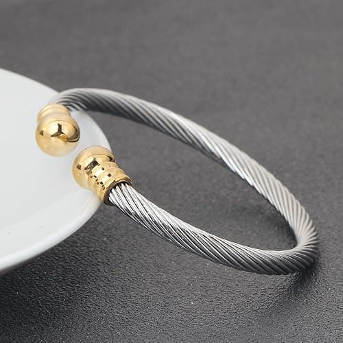 OSIRIDEH2 Stainless Steel Twisted Cable Wire Bracelets Adjustable Open Cuff Bangle Bracelet Vintage Jewelry Gift for Women thumbnail 3