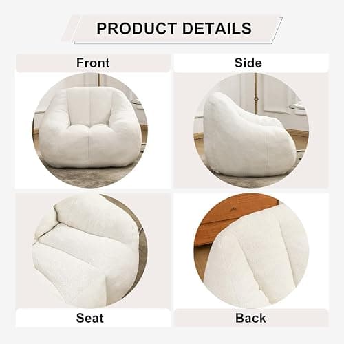 Elyveont White Bean Bag Chair for Kids & Teens & Adults, Medium Bean Bag Chairs with Soft Stuffed Filling, Comfy Beanbag Sofa Fluffy Floor Lounge Chair in a Box for Reading & Relaxing thumbnail 8