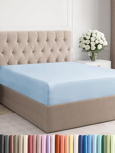 Full Fitted Bed Sheet - Bottom Single Fitted Sheet Only - Ultra-Soft Hotel Luxury Bedding w/ 8-16 Inch Deep Pockets - Breathable, Cooling & Wrinkle Free - Easy-Fit, Fade & Shrink Resistant - Sky Blue - Image 1