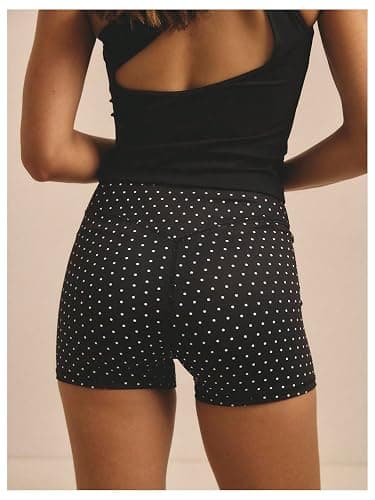 WDIRARA Women's Polka Dots Biker Shorts Elastic Waist Athletic Workout Yoga Shorts thumbnail 2