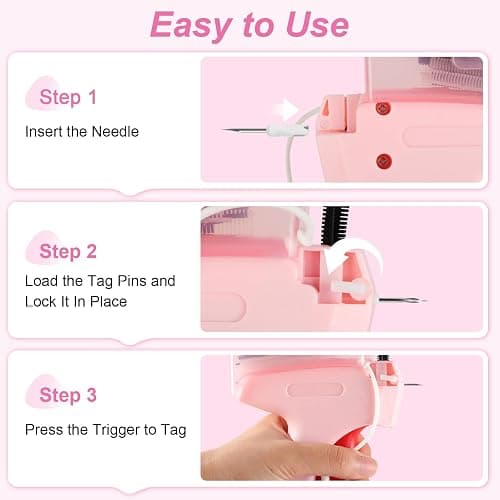 Rudnia Stitch Gun for Clothes, Tagging Gun for Clothing, Stitchy Micro Stitch Gun with Case, Includes 5 Needles, 500 Black & 500 White Micro Fasteners, 100 Silicone Stickers (Pink) thumbnail 4