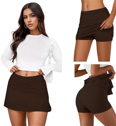 Hafailia Women Skort Mini Skirt with Shorts High Waist Bodycon Short Skirts | Built-in shorts, side split, soft stretchy jersey, mid-rise waistband, ideal for vacation, club, going out, daily casual wear thumbnail 2