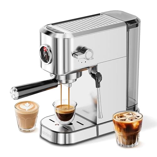 XIXUBX 20Bar Espresso Machine, Compact Espresso Maker with Milk Frother, Stainless Steel Coffee Machine for Cappuccino&Latte, 42oz Water Tank, Visible Pressure Gauge, Home&Office, Silver - Image 1