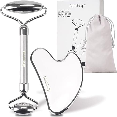 Bealihelp Face Roller and Gua Sha, Stainless Steel Facial Roller and Guasha Tool for Face, Skin Care Roller for Wrinkles and Lifting, Improve Puffiness, Metal Face Massager for Eyes, Neck Tighten - Image 1