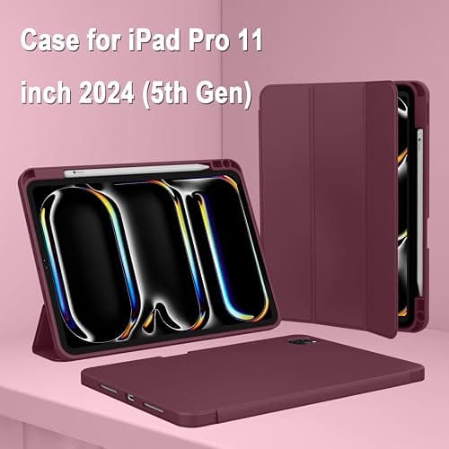 ZryXal iPad Pro 11 Inch Case (M5) 2025/ (M4) 2024 (Model: A2836/A2837/A3006), Trifold Stand Smart Cover with Pencil Holder and Soft TPU Back, Auto Wake/Sleep (Wine) thumbnail 7