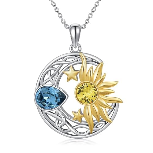 AOBOCO 925 Sterling Silver Moon Sun Star Necklace Celtic Jewelry for Women Girls - Image 1