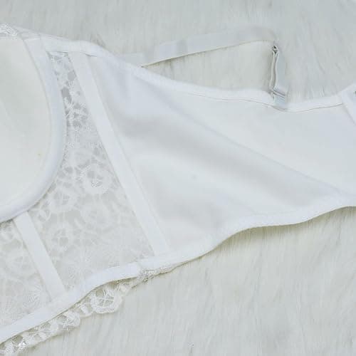 ELLACCI Women's Natural Reigning Lace Rhinestone Bustier Crop Top Sexy Mesh Corset Top Bra thumbnail 9