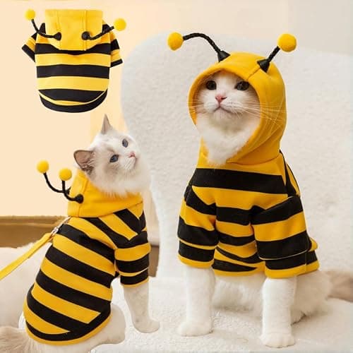 Selena Cat Bee Antennae Costume Hoodies Cute Bee Stripes Dog Kitten Puppy Pet Apparel (Medium,Yellow&Black) - Image 1