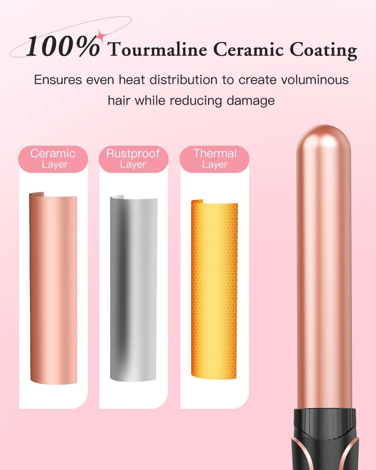 Waver Curling Iron Curling Wand - BESTOPE PRO 5 in 1 Curling Wand Set with 3 Barrel Hair Crimper for Women, Fast Heating Crimper Wand Curler in All Hair Type - Rose Gold thumbnail 7