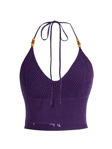 Verdusa Women's Y2k Halter Tops Gothic Clothes Summer Going Out Tops Crochet Cami Tie Boho Cowgirl Outfits thumbnail 2