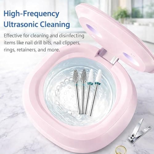 Nail Tools Cleaner, Rechargeable Nail Tool Cleaning and Sterilizer Machine with High-Frequency Vibration and Blue Light 3 Timers Mode for Nail Drill Bits with Cleaning Tablets, Nail Art Brush (Pink) thumbnail 3