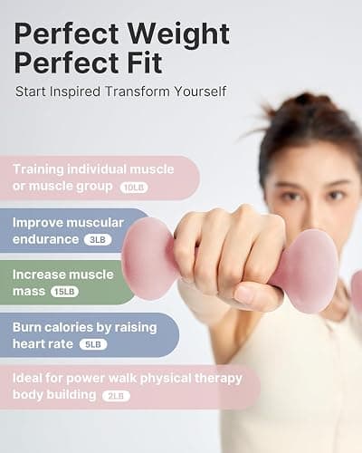 YOTTOY Dumbbell Set of 2,2-15 Pound Hand Weights for Women, Non-Slip Hand Weights for Home Gym, Strength Training, and Full-Body Workouts thumbnail 4