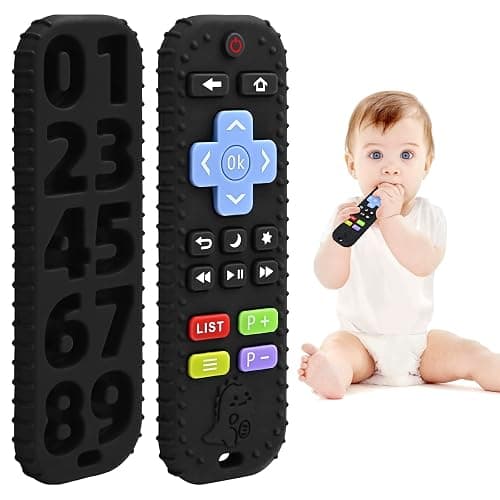 Soulagement des Dentition Jouet pour Bébés 3-6 12 Mois Cadeaux, Télécommande en Jouets de Bain en Silicone pour 3 6 9 Mois Autiste, Sensoriels de Qualité Alimentaire, Noir - Image 1