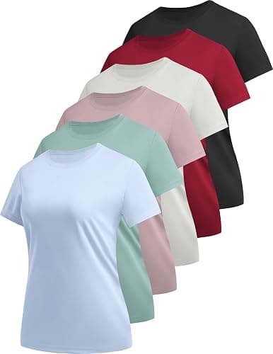 6 Pack Workout Tops for Women Short Sleeve UPF Sun Protection Athletic T Shirts Quick Dry Tennis Yoga Running Crew Neck Tee - Image 1