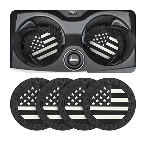 Osilly Car Cup Holder Coasters, 4 Pack American Flag Insert Car Cup Coaster, 2.75 Inch PVC Anti Slip Shockproof Embedded Drink Mat, Car Interior Decoration Accessories for SUV, Truck (Black) - Image 1