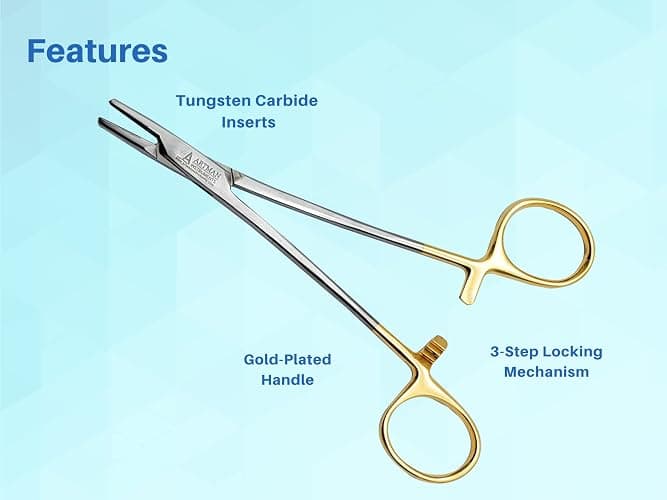 ARTMAN INSTRUMENTS Mayo Hegar Needle Holder 6" Tungsten Carbide Inserts, Gold Plated Needle Driver with Strong Lock, Serrated Jaws for Precise Suturing, Autoclavable thumbnail 3