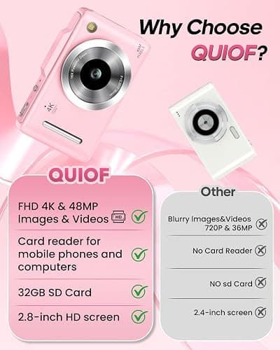 Digital Camera 4K for Kids-48MP Autofocus Vlogging Camera with 32GB Card, 16X Zoom, Anti-Shake, Compact Point and Shoot Camera for Teens Beginners, Birthday Gift Pink thumbnail 6