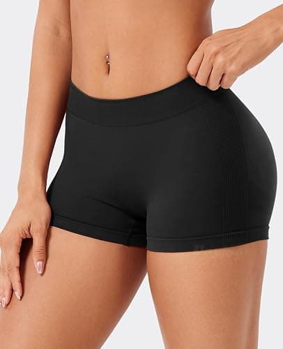 VOYJOY Women Impact Booty Shorts 2.5" Low Rise Hidden Scrunch Butt Lifting Seamless Workout Gym Running Biker Hot Shorts thumbnail 2