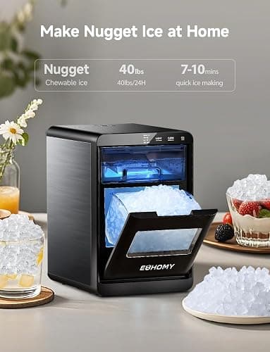 EUHOMY Nugget Ice Maker Countertop, 40Lbs/24H Pebble Ice Maker Machine, Self-Cleaning Countertop Sonic Ice Makers with Ice Scoop&Basket, Pellet Ice Maker Machine for Home/Kitchen/Office thumbnail 2